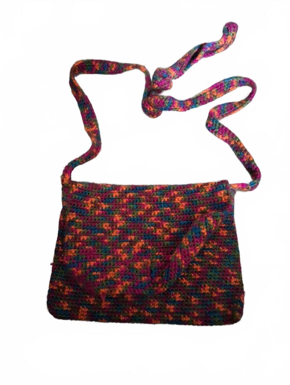 Vintage Handmade Bohemian Style Crochet Crossbody Purse Vibrant Color